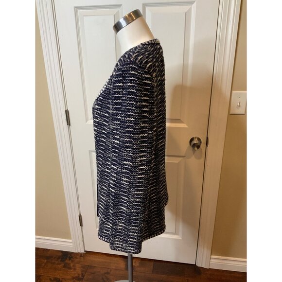 St. John Black Label Navy Blue & White Tweed Knit Sweater Jacket, Size 10 - Picture 3 of 5